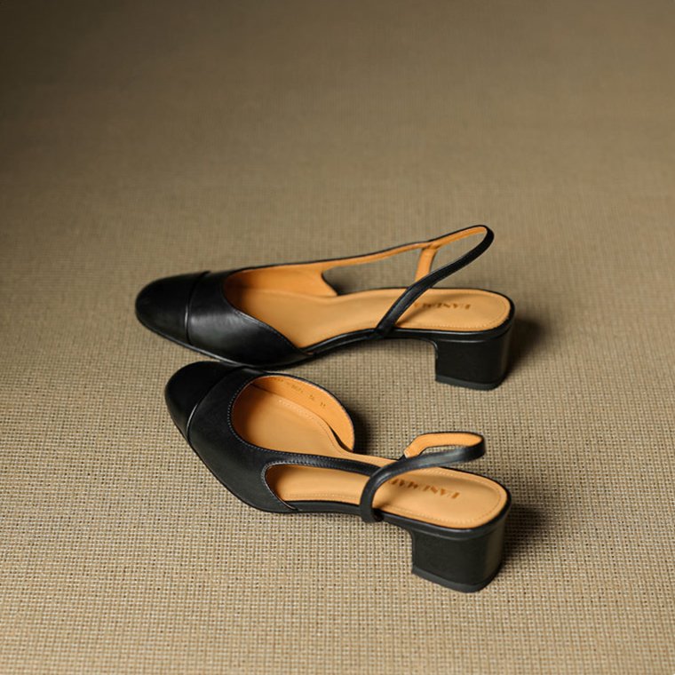 Cap-Toe Slingback Workwear Heels in Black