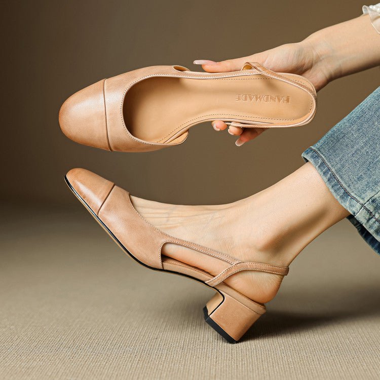 Cap-Toe Slingback Workwear Heels in Camel