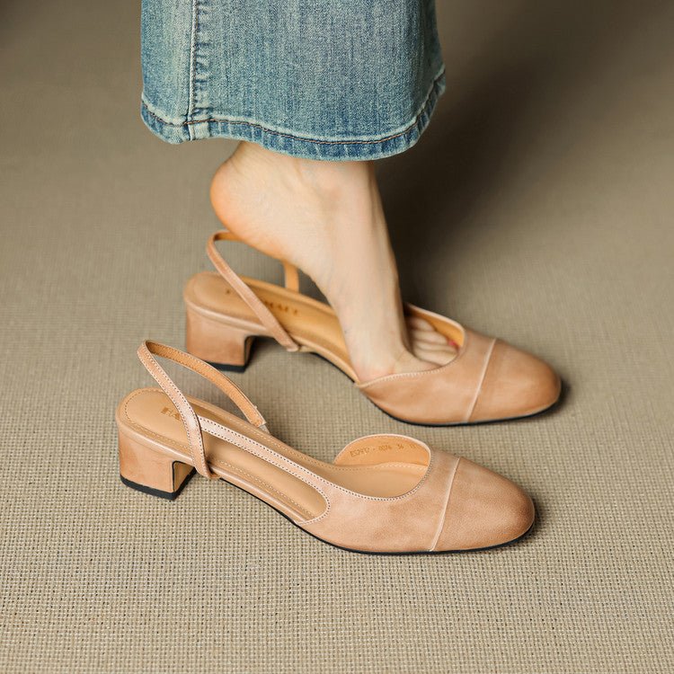 Cap-Toe Slingback Workwear Heels in Camel