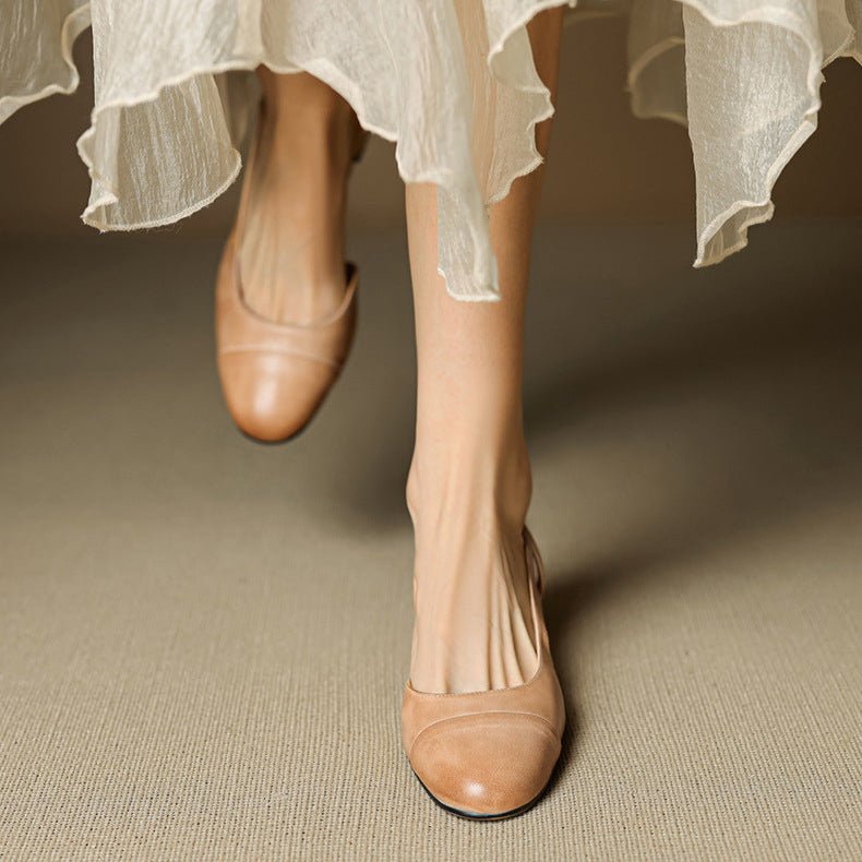 Cap-Toe Slingback Workwear Heels in Camel