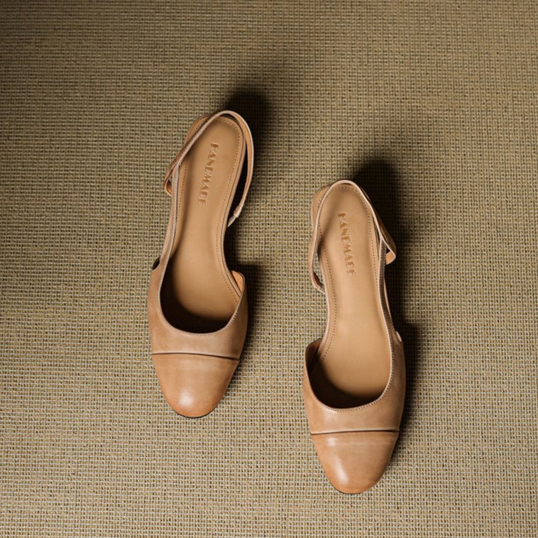 Cap-Toe Slingback Workwear Heels in Camel