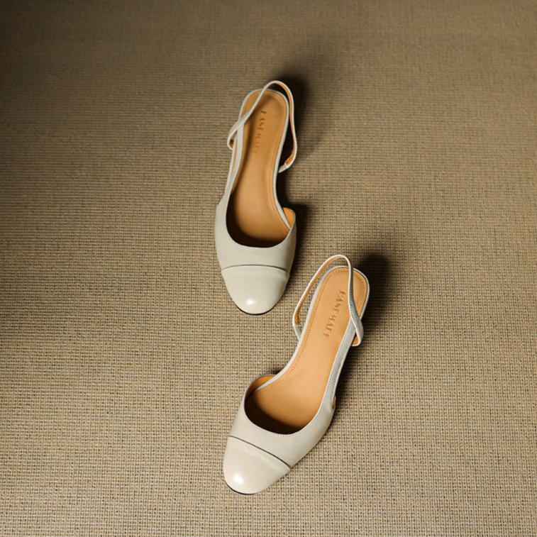 Cap-Toe Slingback Workwear Heels in Cream