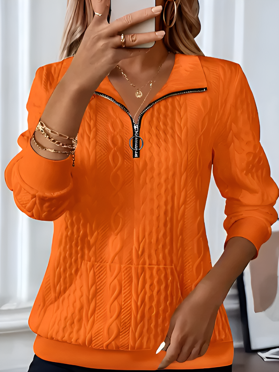 Women's Quarter-Zip Casual Jumper in Orange