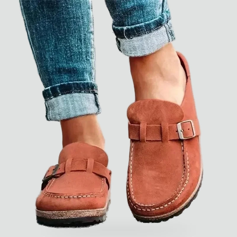 Buckle Strap Slip-On Casual Mules in Rust