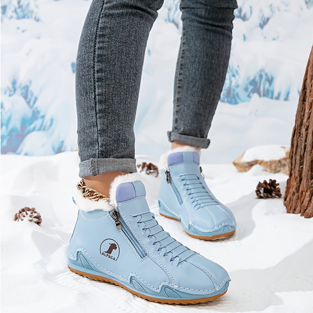 Women's Side-Zip Casual Ankle Boots in Light Blue