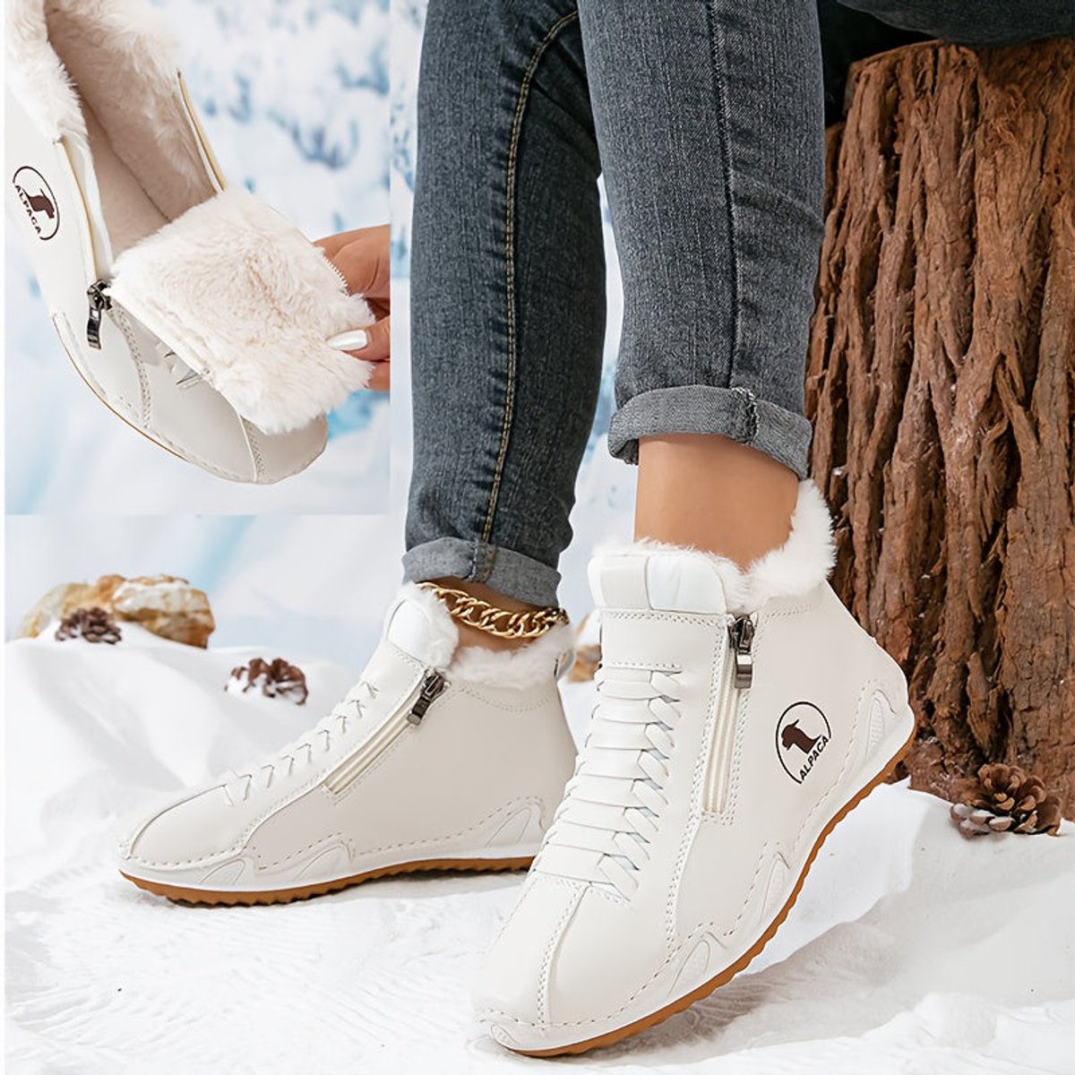 Women's Side-Zip Casual Ankle Boots in White