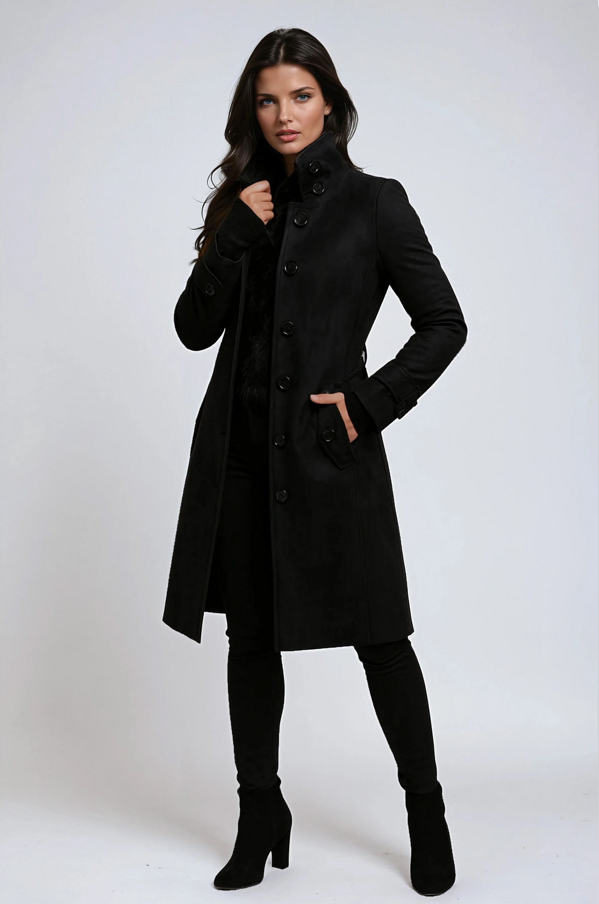Women's Stand-Collar Casual Coat in Black
