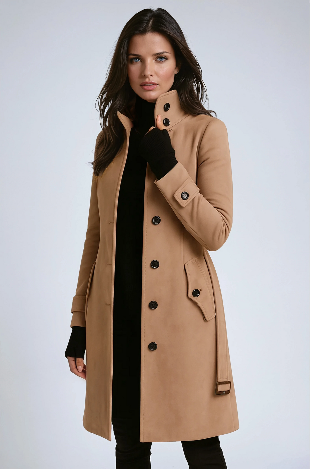 Women's Stand-Collar Casual Coat in Camel