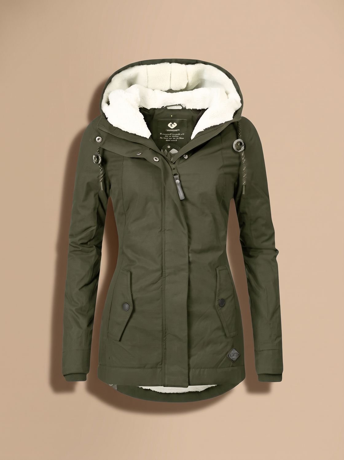 Women's Zip-Front Hooded Casual Coat in Dark Green