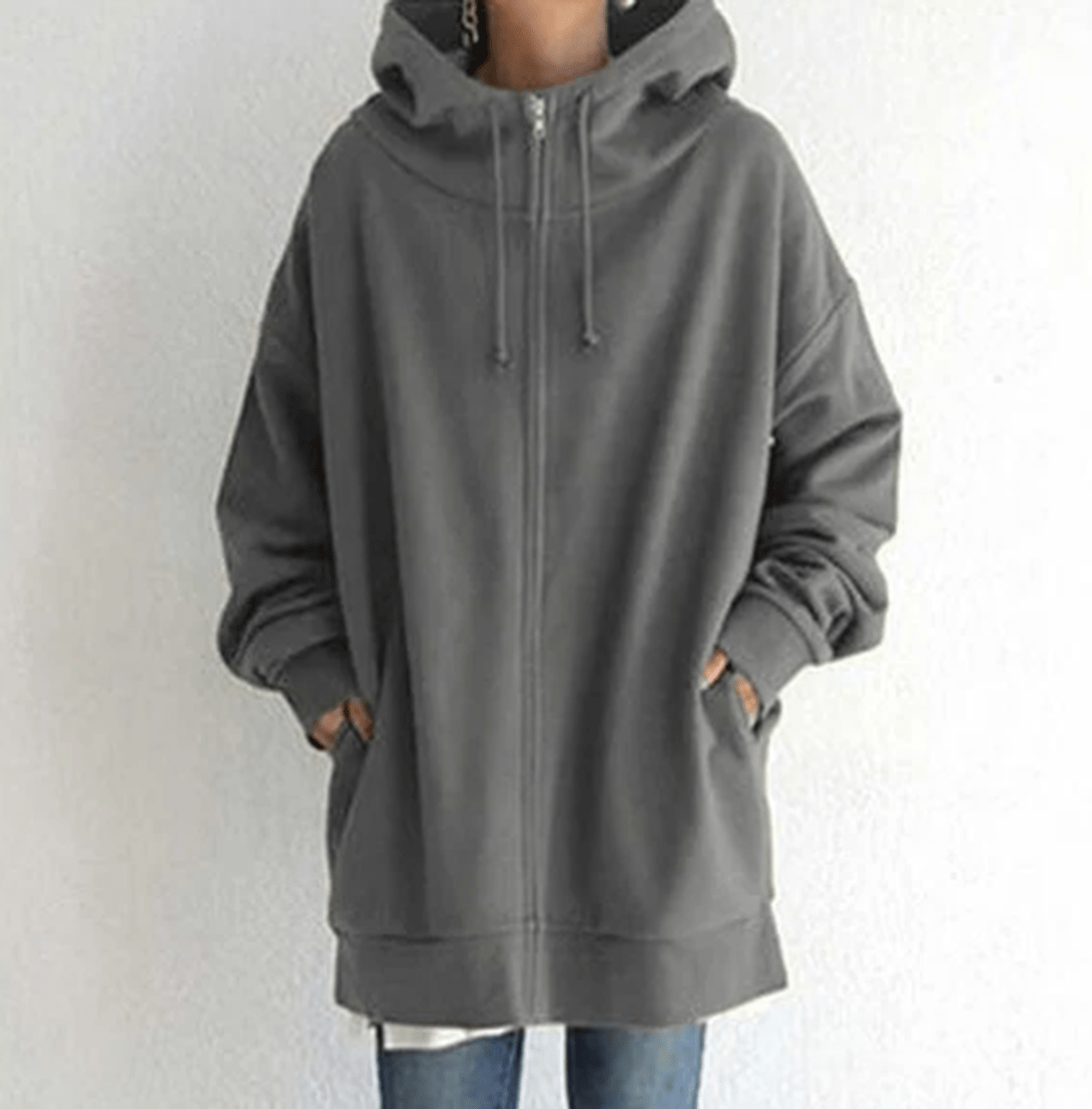 Women's Oversized Zip-Up Casual Hoodie in Dark Grey