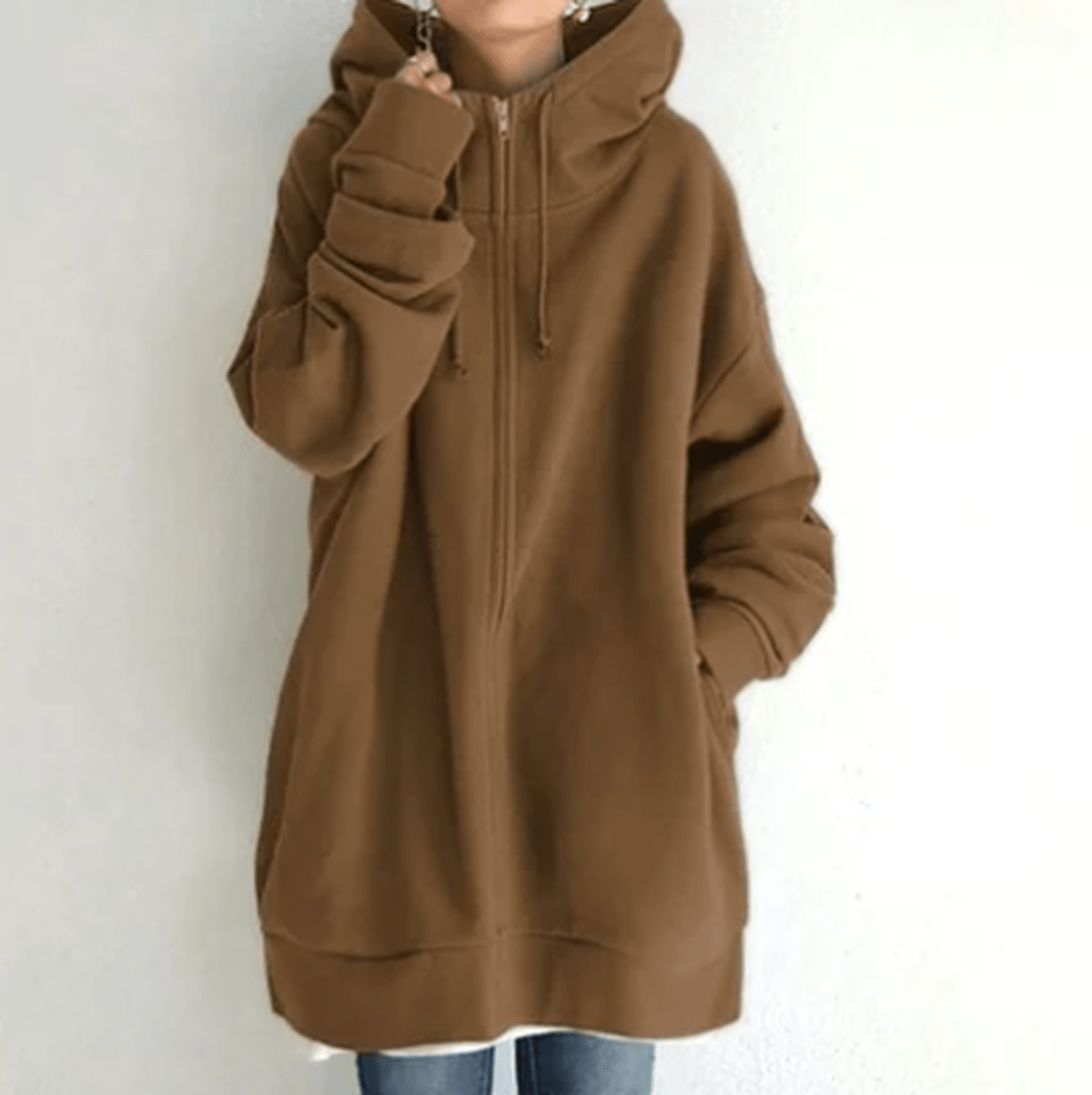 Women's Oversized Zip-Up Casual Hoodie in Brown