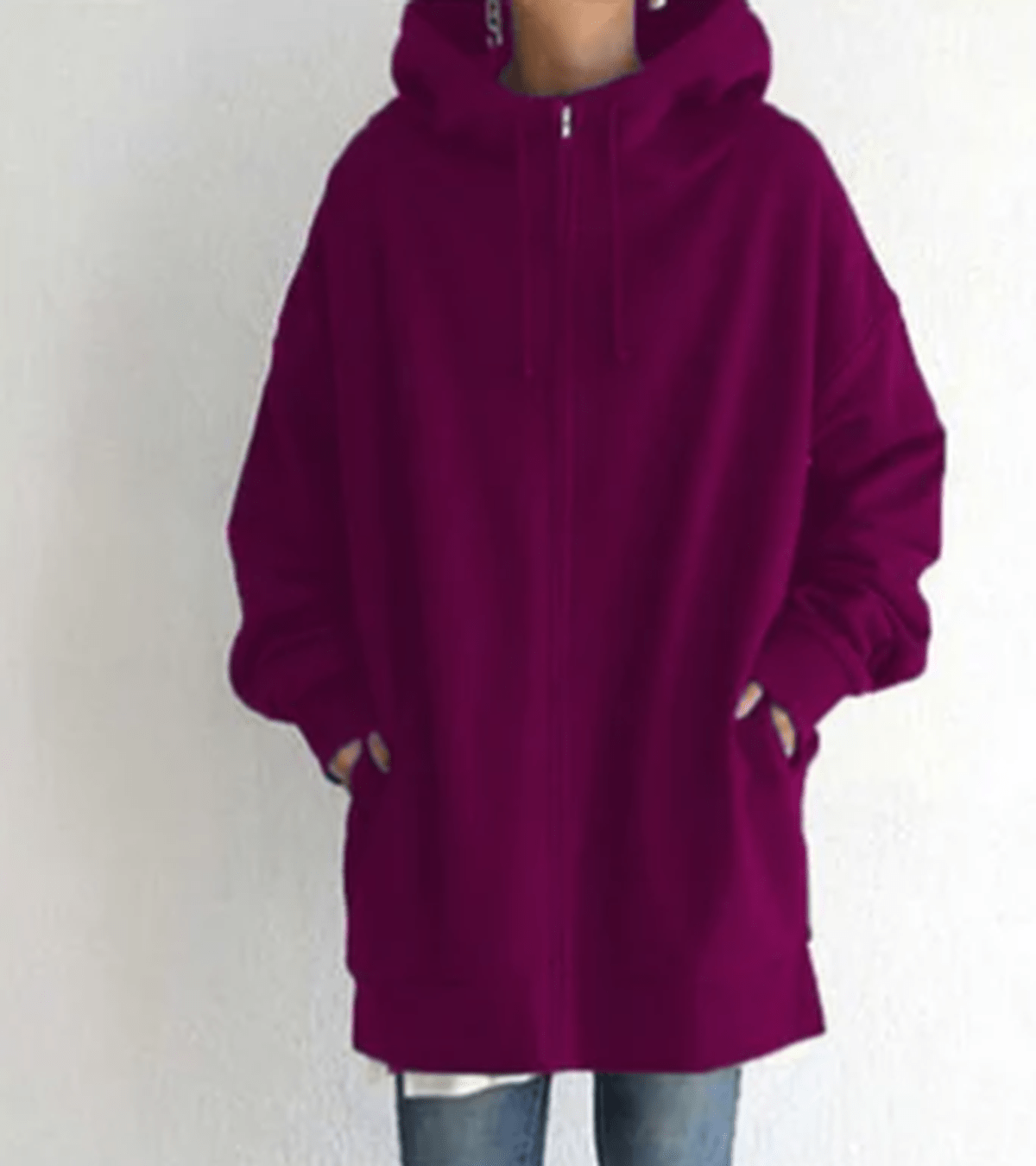 Women's Oversized Zip-Up Casual Hoodie in Fuchsia