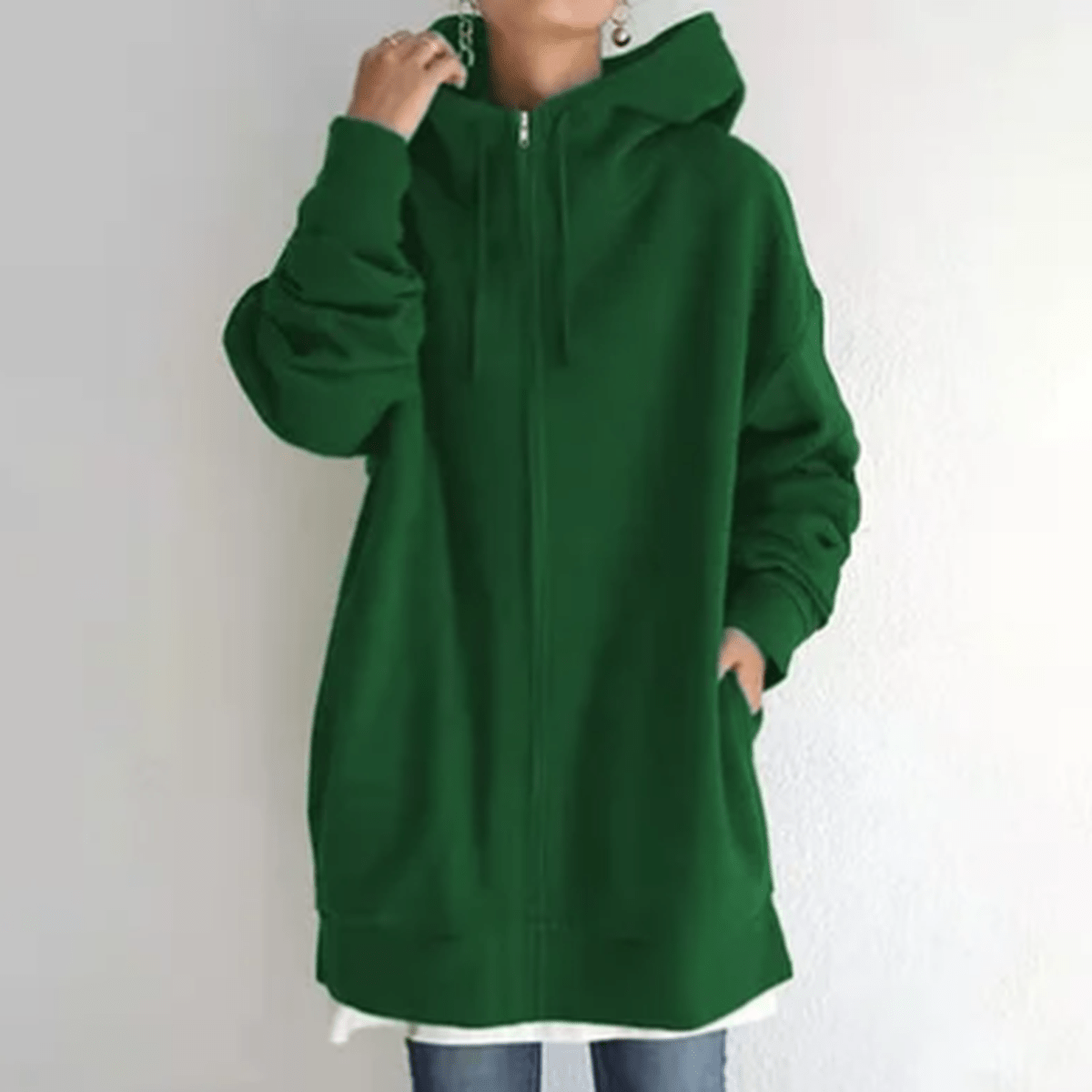 Women's Oversized Zip-Up Casual Hoodie in Green