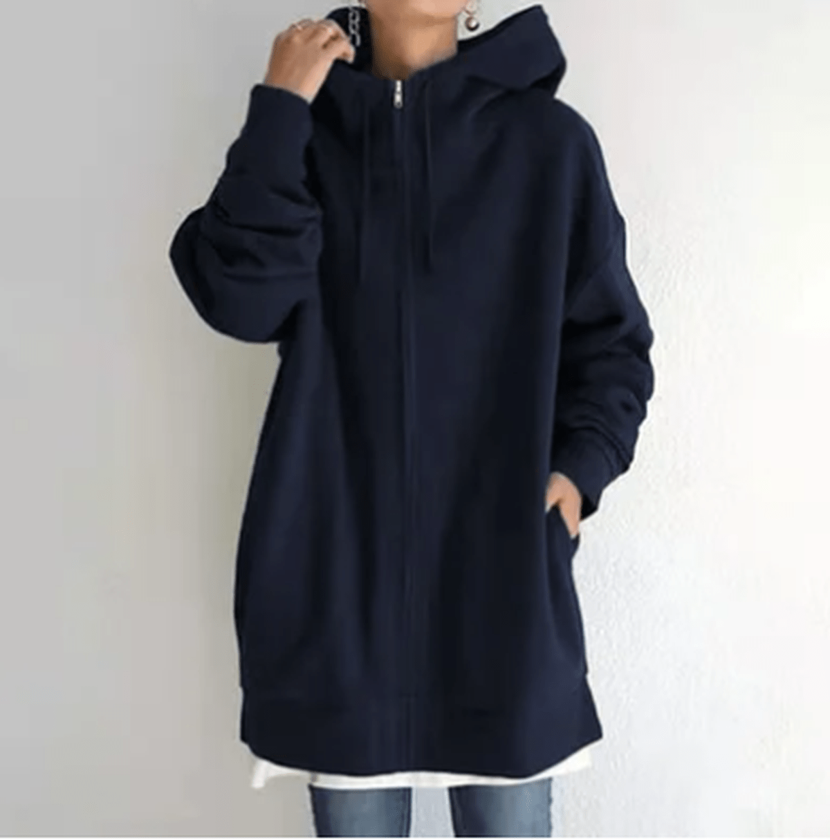 Women's Oversized Zip-Up Casual Hoodie in Navy