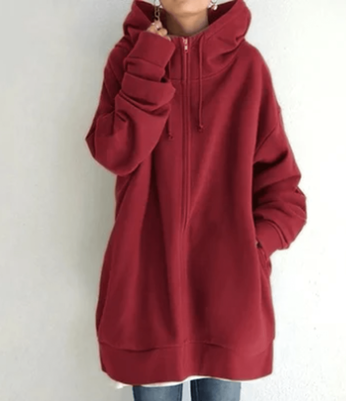 Women's Oversized Zip-Up Casual Hoodie in Red