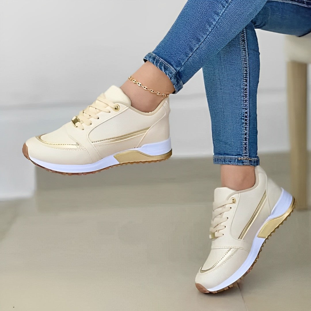 Women's Orthopaedic Lace-Up Casual Trainers in Cream