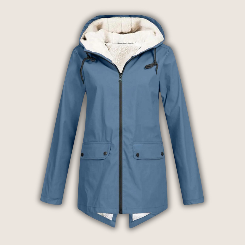 Women's Zip-Front Hooded Casual Coat in Blue