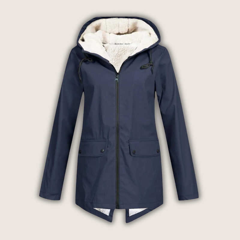 Women's Zip-Front Hooded Casual Coat in Navy