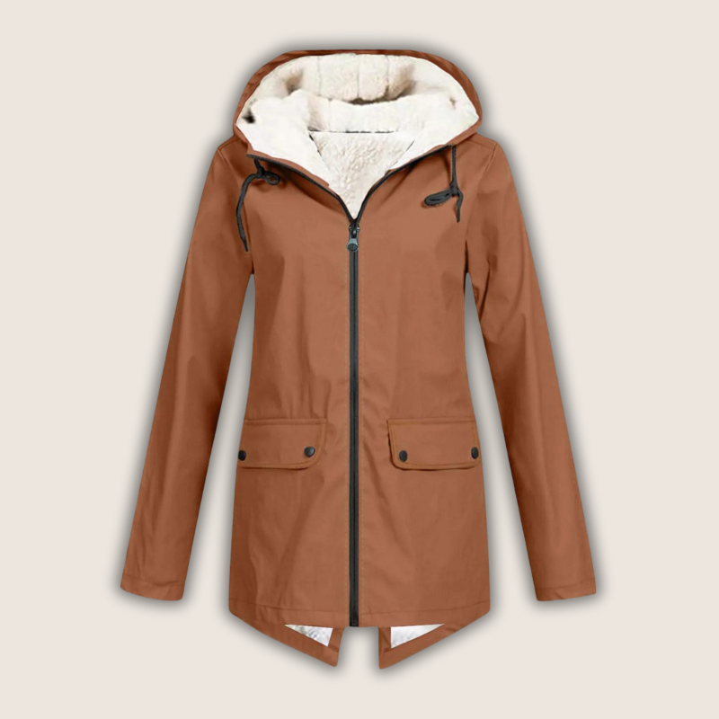 Women's Zip-Front Hooded Casual Coat in Rust
