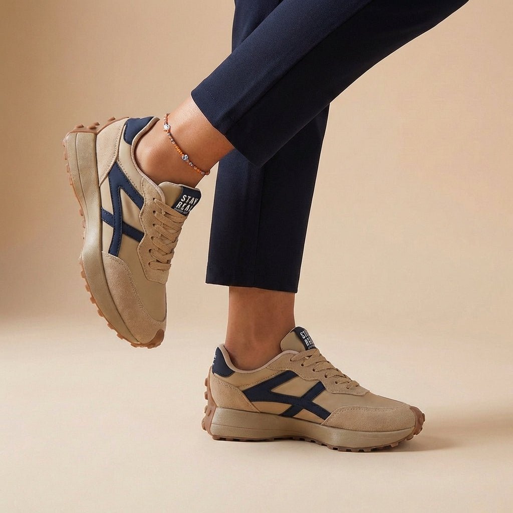 Women's Orthopaedic Retro Casual Trainers in Beige