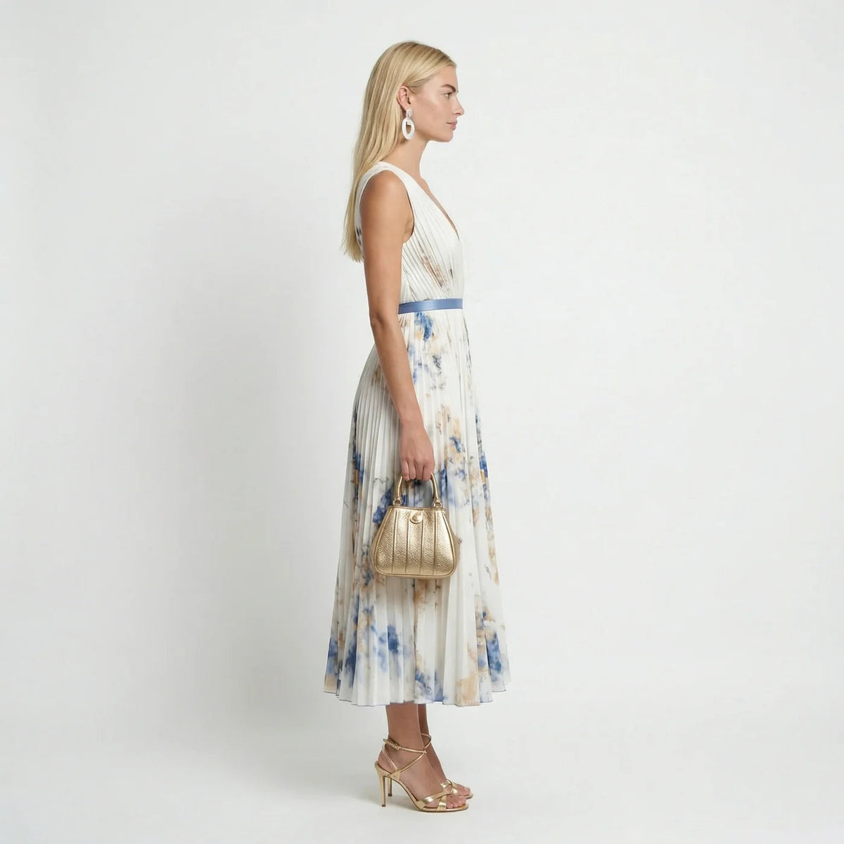 Pleated Wedding Guest Maxi Dress in White