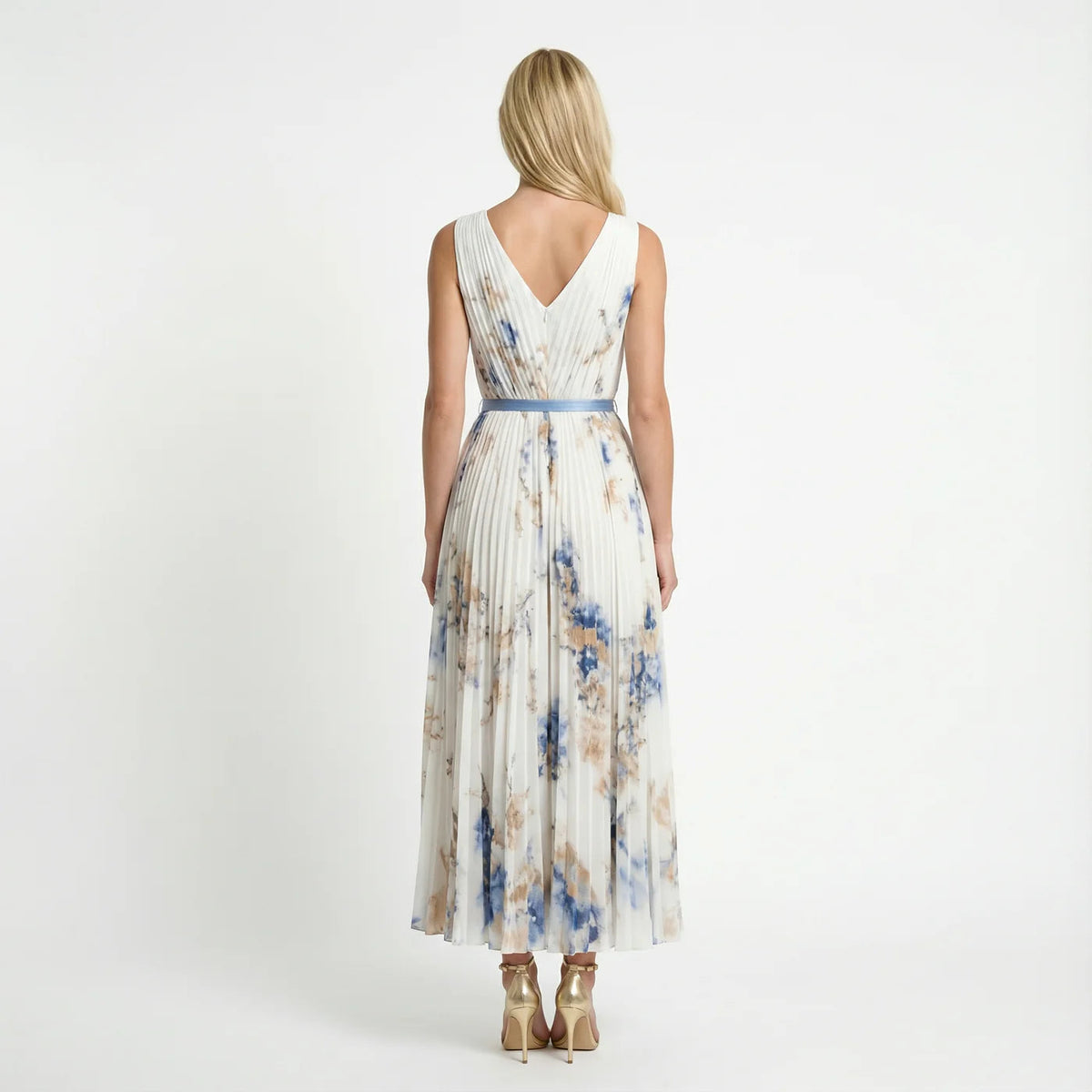 Pleated Wedding Guest Maxi Dress in White