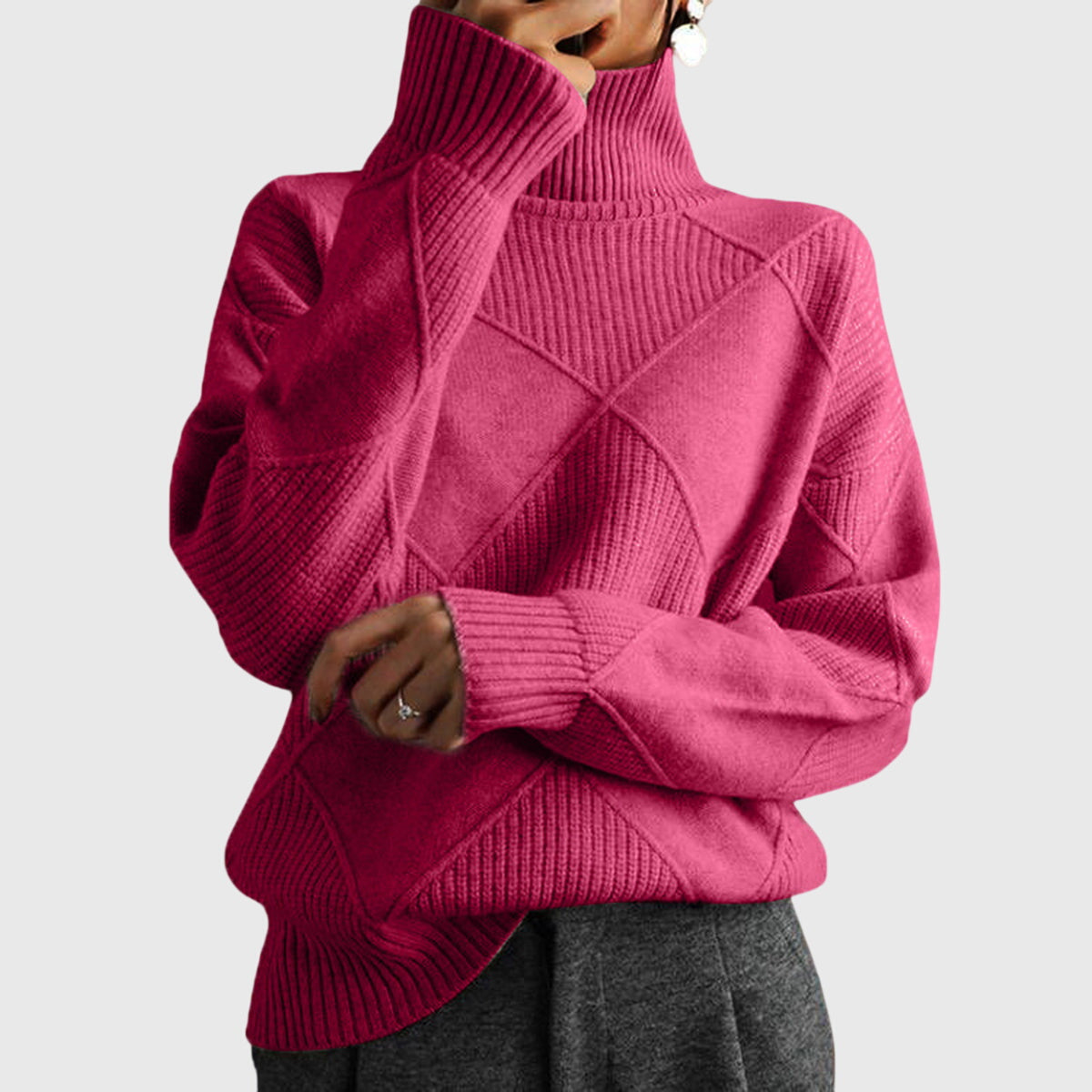 Women's Turtleneck Casual Jumper in Fuchsia