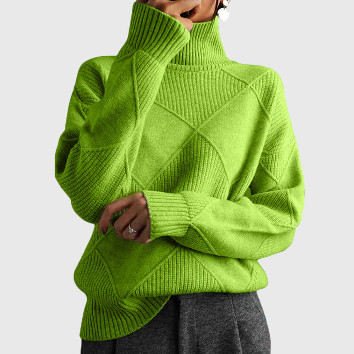 Women's Turtleneck Casual Jumper in Green