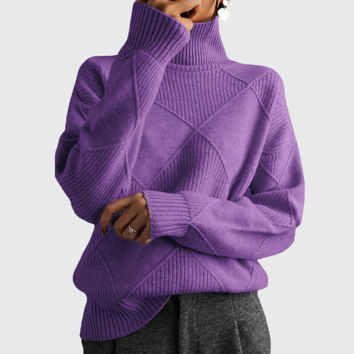 Women's Turtleneck Casual Jumper in Purple