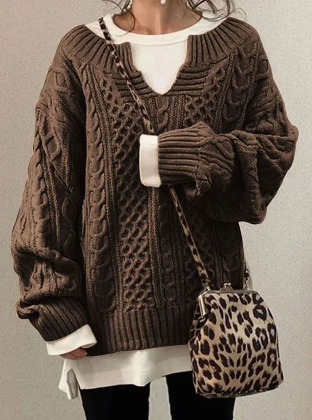 Women's Cable Knit Casual Jumper in Brown