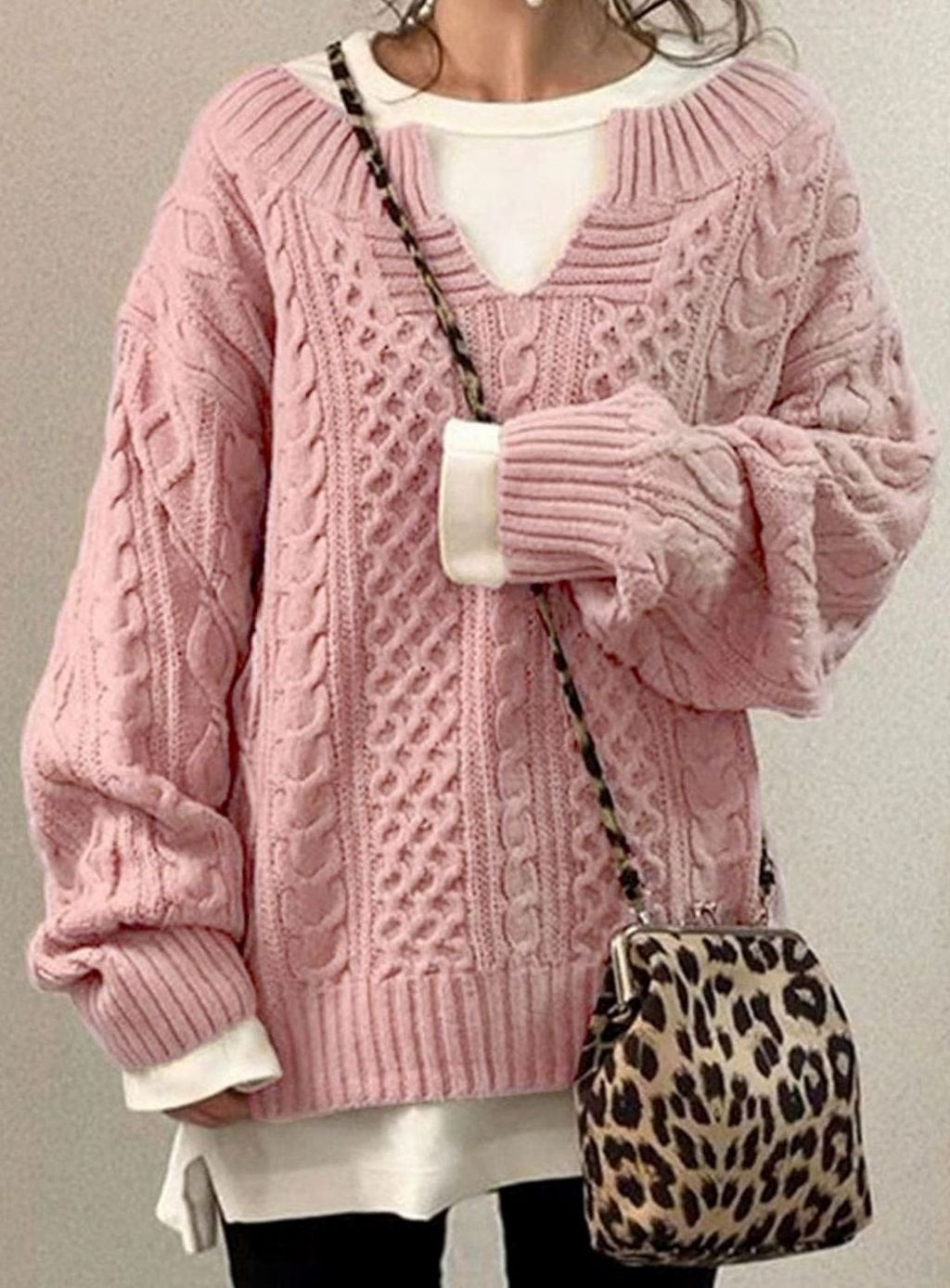 Women's Cable Knit Casual Jumper in Pink