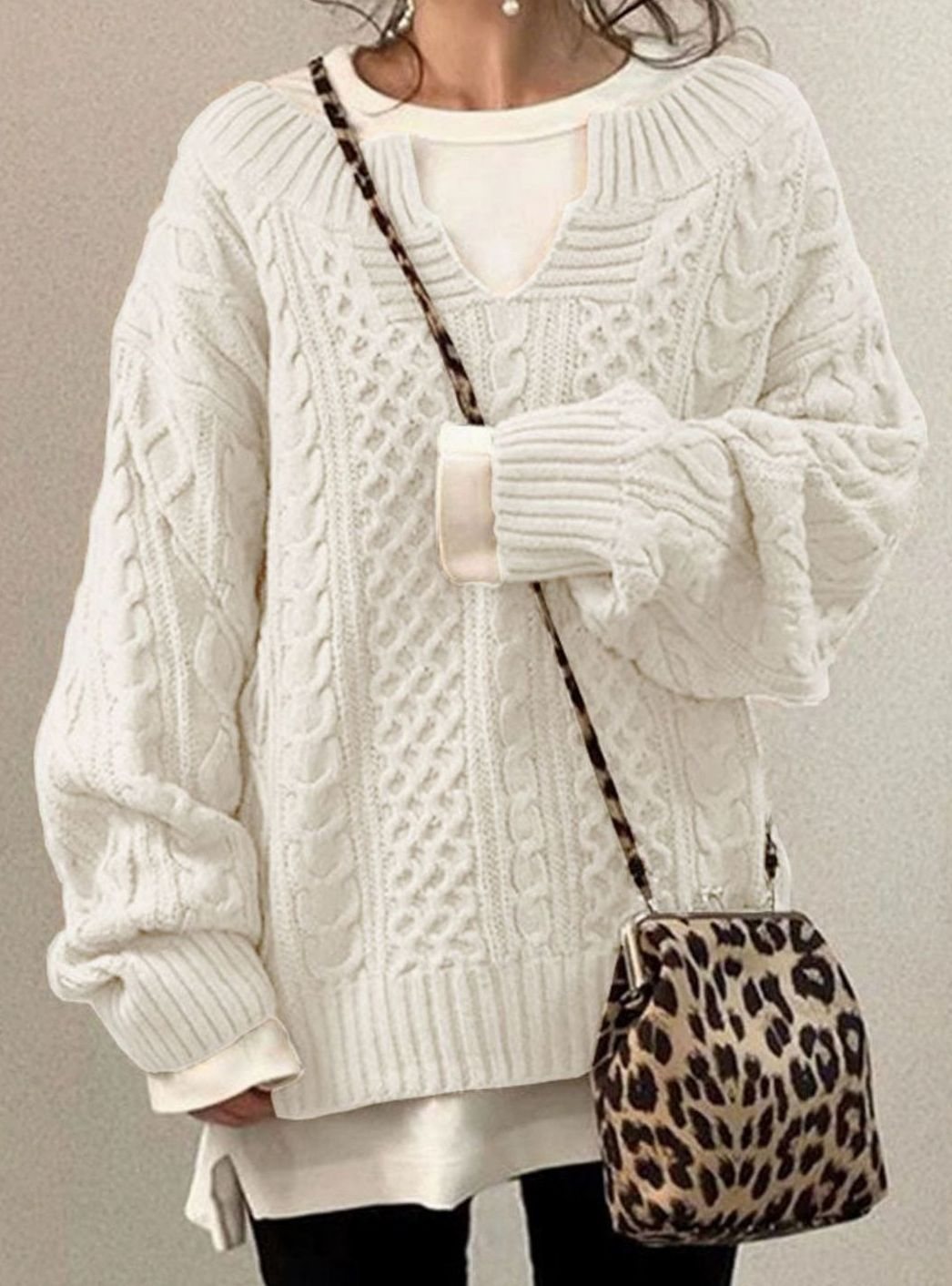 Women's Cable Knit Casual Jumper in White
