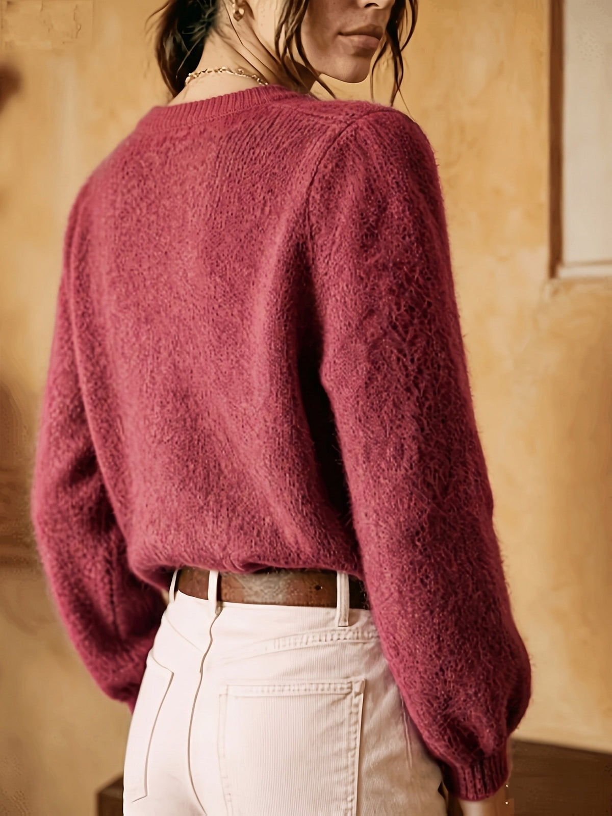 Women's Button-Front Casual Cardigan in Dusty Rose