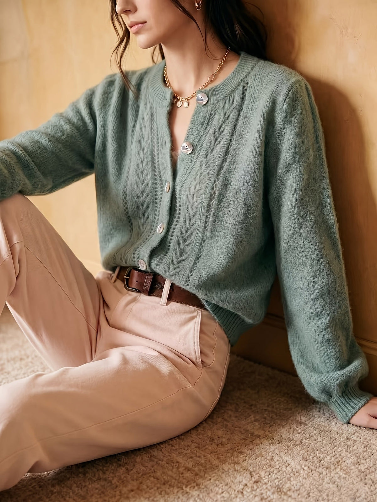 Women's Button-Front Casual Cardigan in Sage