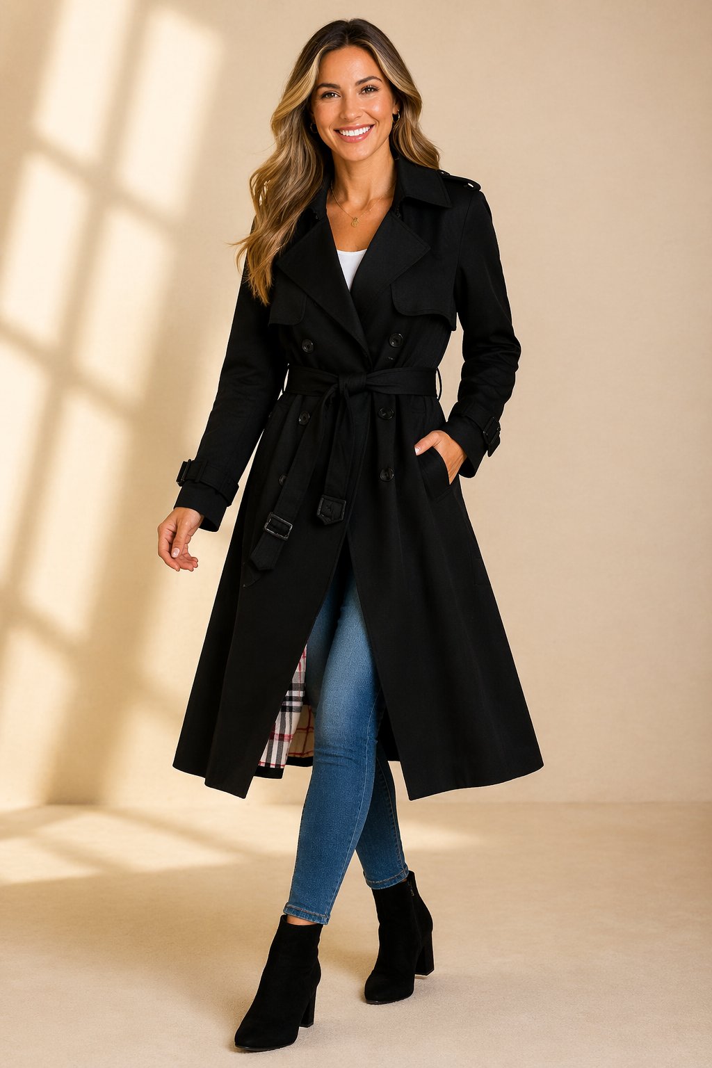 Women's Double-Breasted Casual Coat in Black