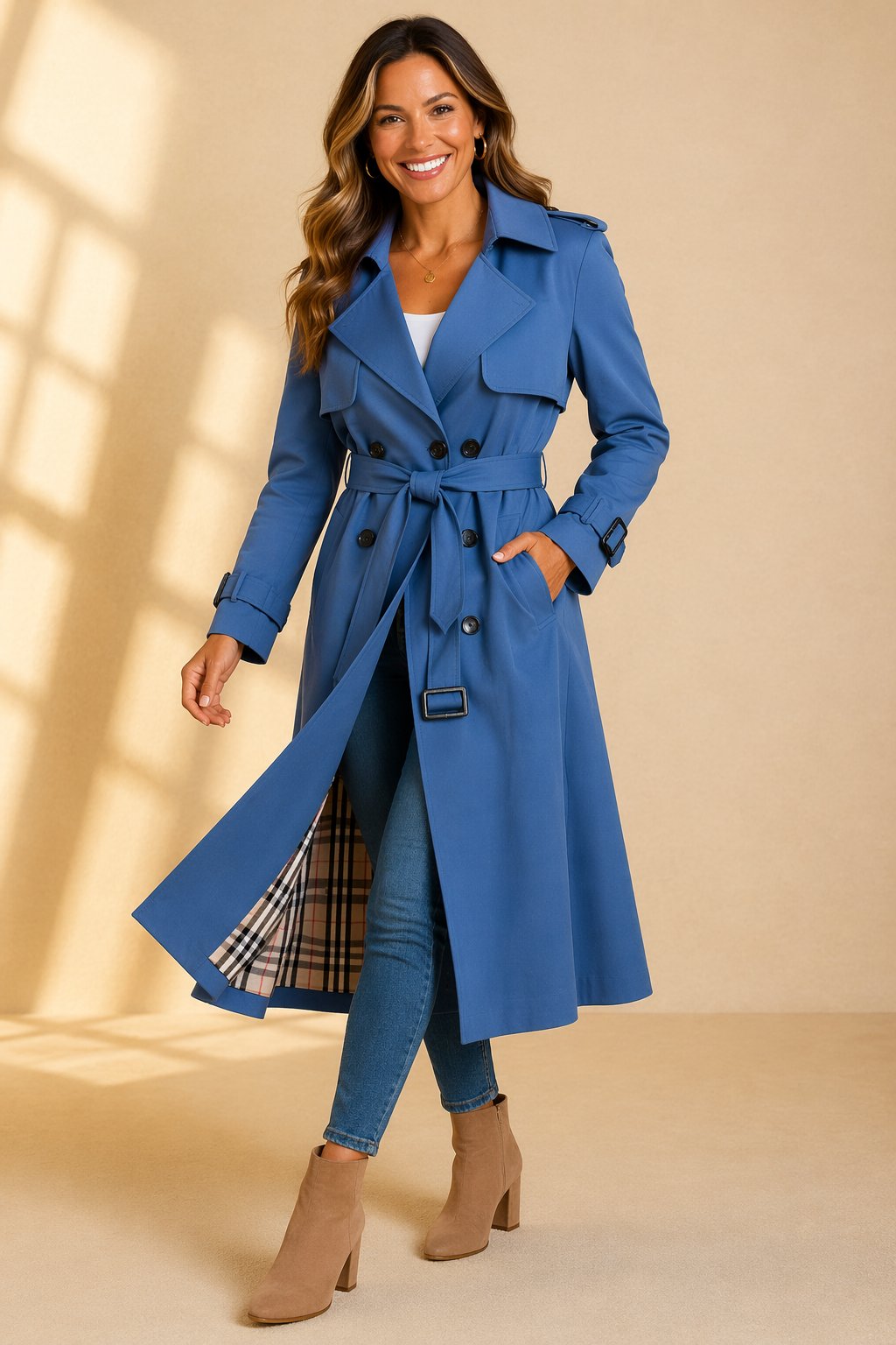Women's Double-Breasted Casual Coat in Blue