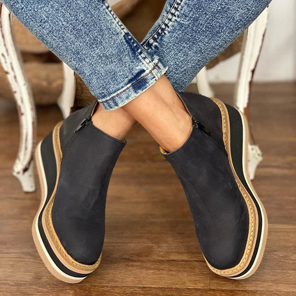 Women's Wedge Casual Ankle Boots in Black