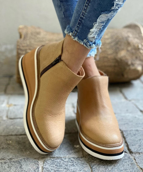 Women's Wedge Casual Ankle Boots in Camel