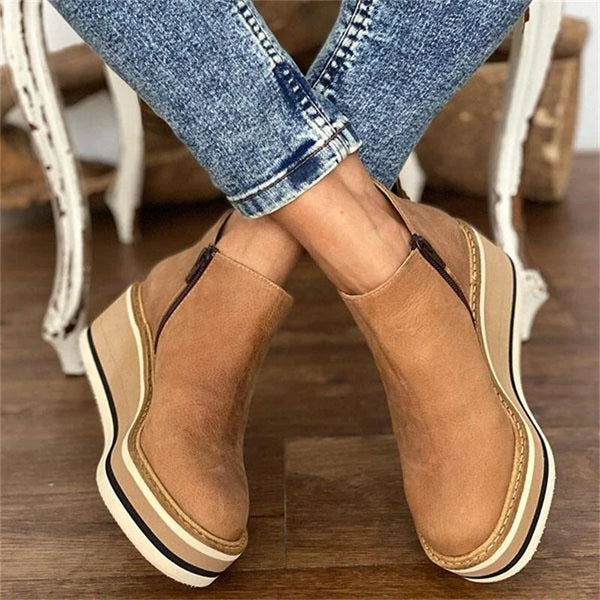 Women's Wedge Casual Ankle Boots in Light Brown