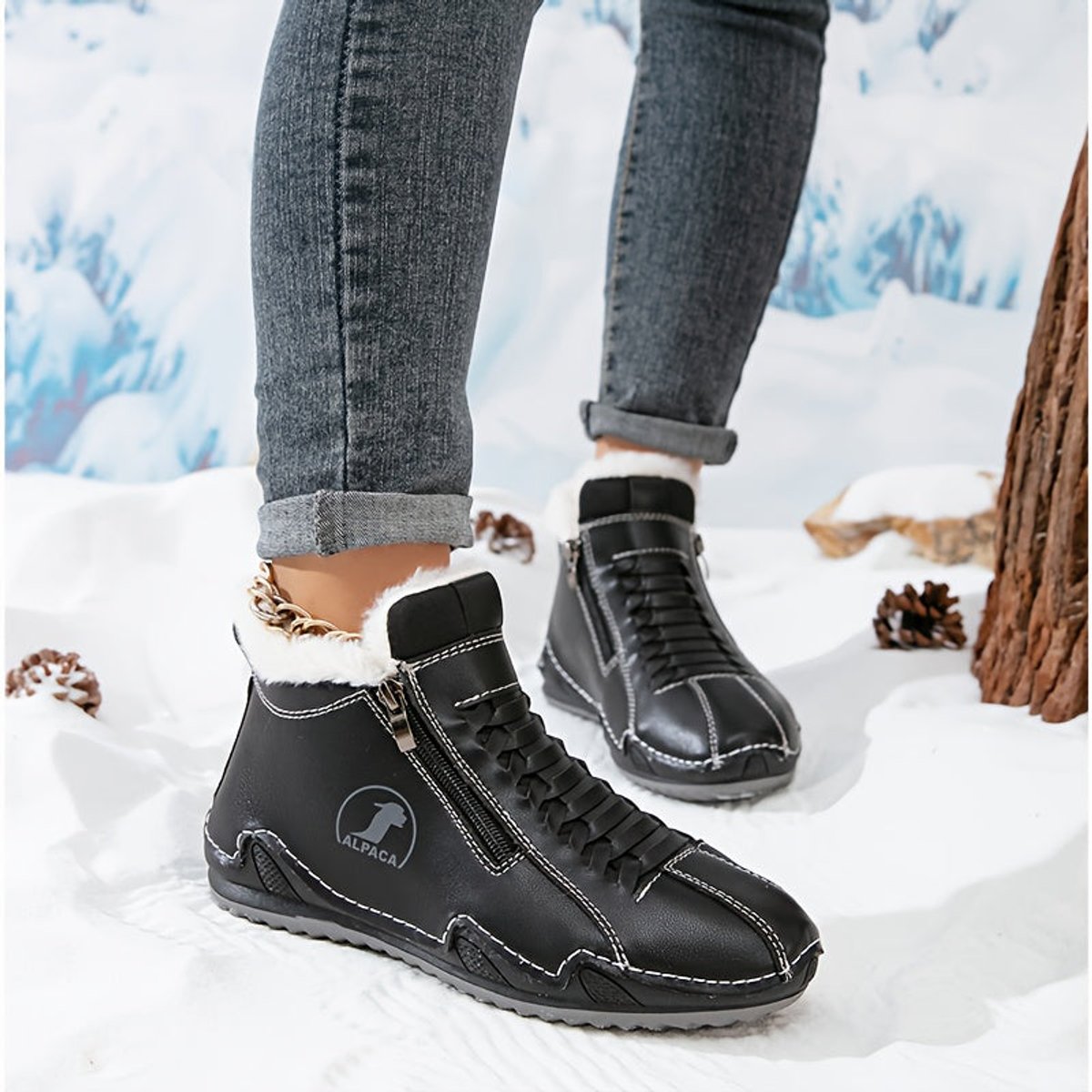 Women's Orthopaedic Side-Zip Casual Ankle Boots in Black