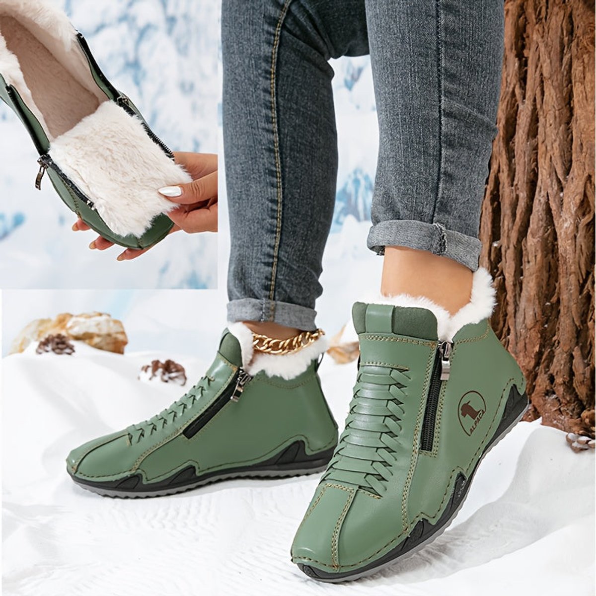 Women's Orthopaedic Side-Zip Casual Ankle Boots in Green