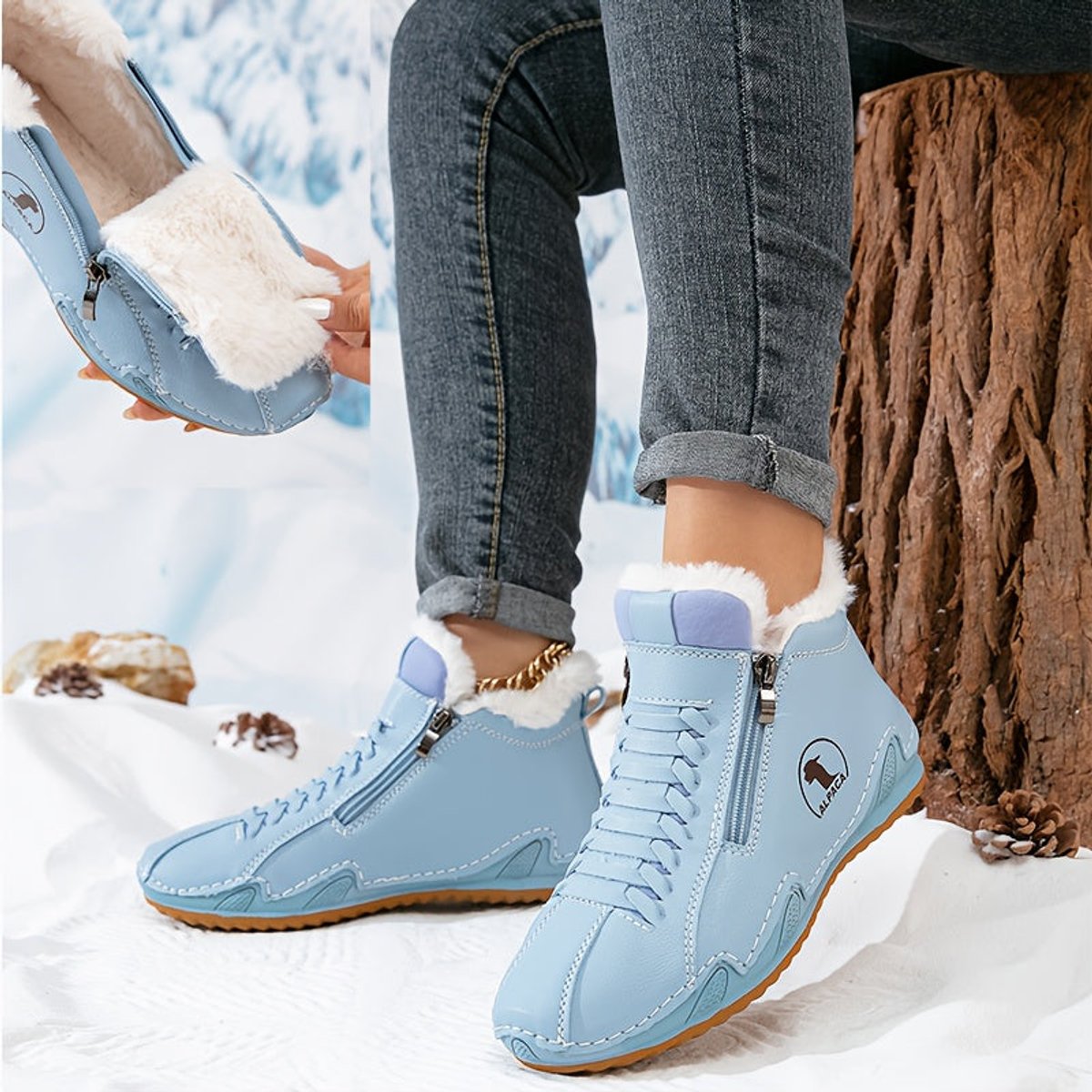 Women's Orthopaedic Side-Zip Casual Ankle Boots in Light Blue