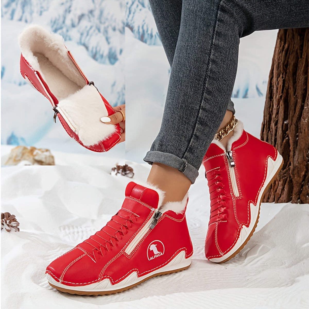 Women's Orthopaedic Side-Zip Casual Ankle Boots in Red