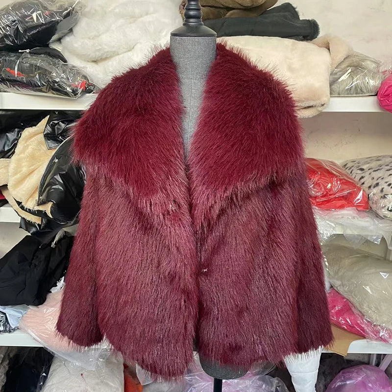Women's Wide-Collar Casual Jacket in Burgundy