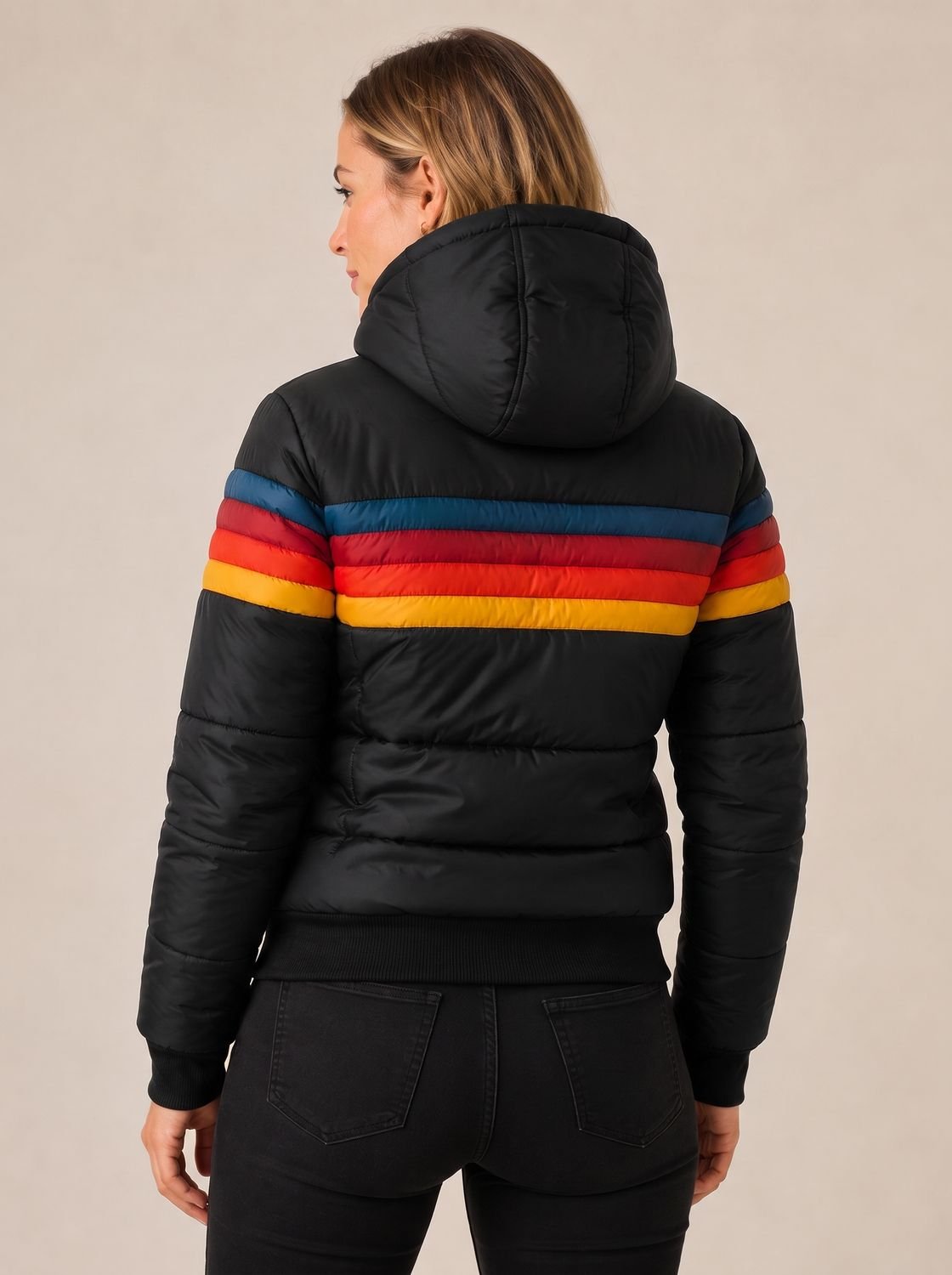 Women's Quilted Hooded Zip-Front Casual Jacket in Black