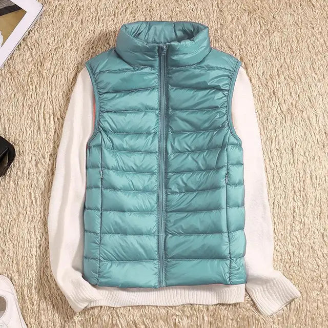 Women's Stand-Collar Zip-Front Casual Gilet in Sage
