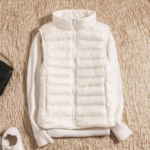 Women's Stand-Collar Zip-Front Casual Gilet in White