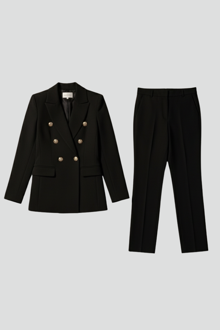 Women's Double-Breasted Workwear Trouser Suit in Black