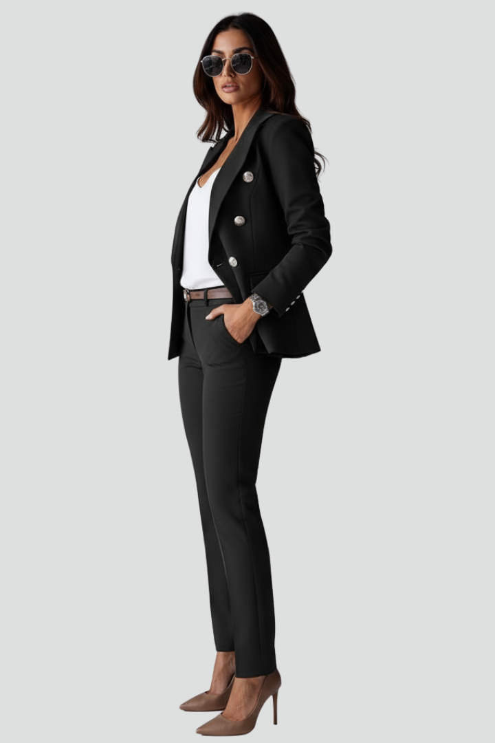 Women's Double-Breasted Workwear Trouser Suit in Black