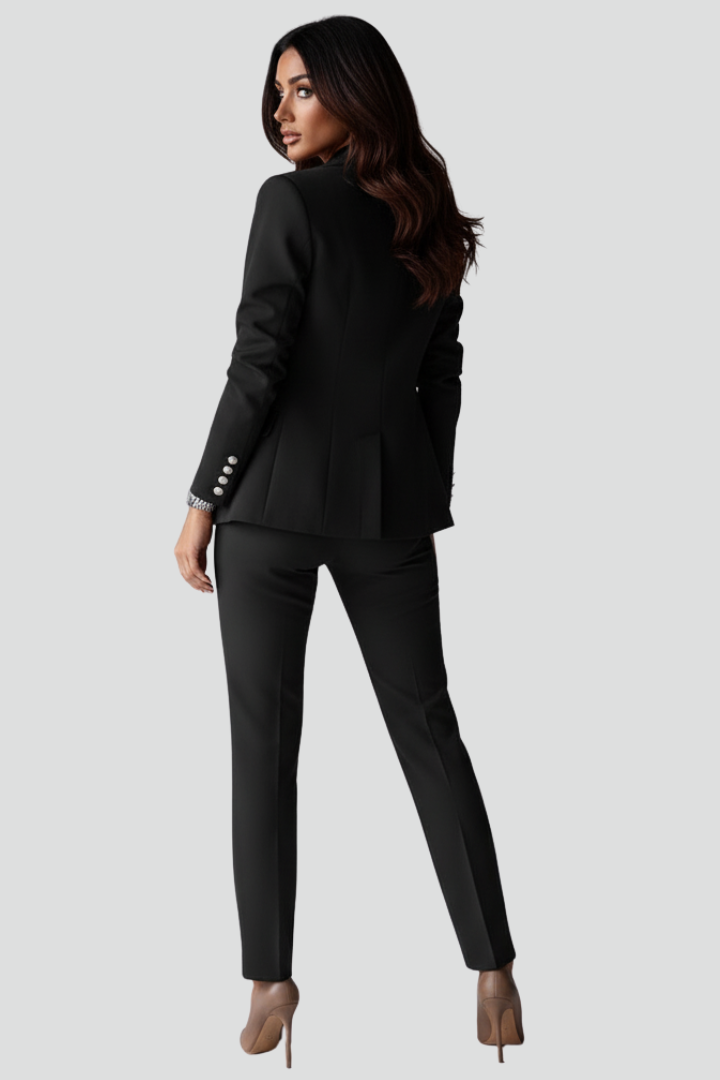 Women's Double-Breasted Workwear Trouser Suit in Black